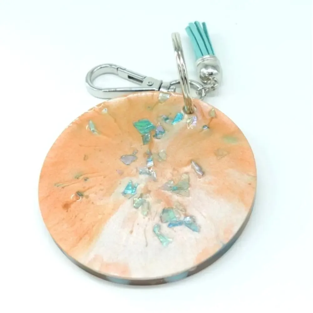 Tropical  Nautilus Shell resin Keychain with teal accents!  POOL KEY Chain
